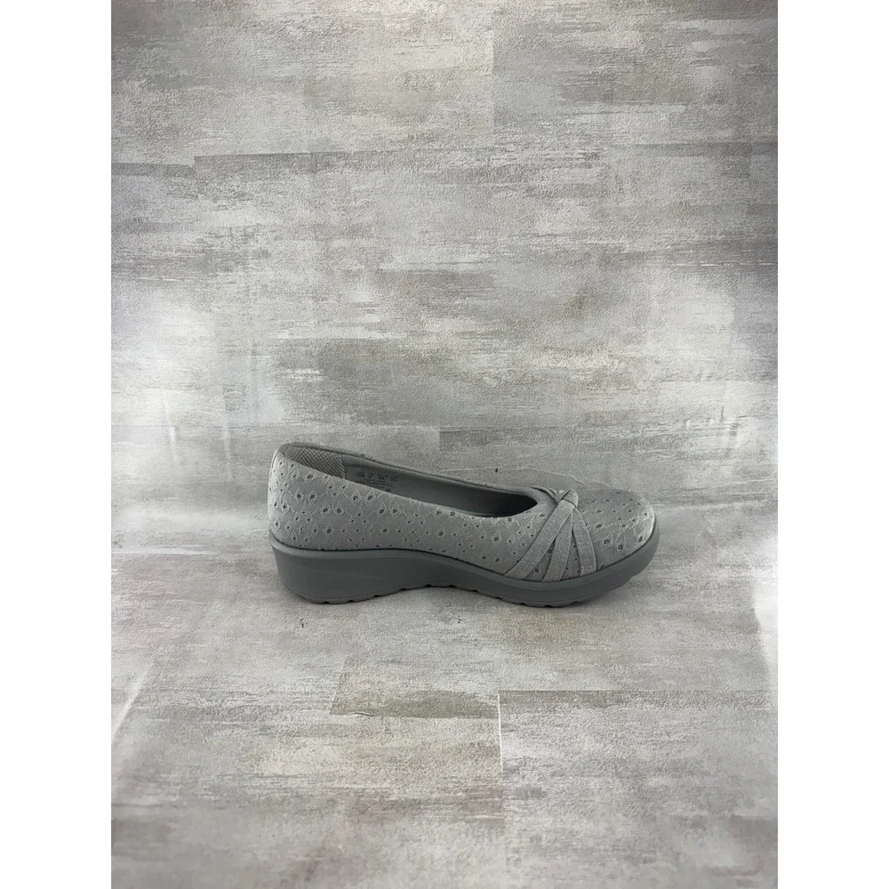 LifeStride BZees Air Step Gray Eyelet Bow Slip On Wedge Shoes Women Sz 7.5W GEM2